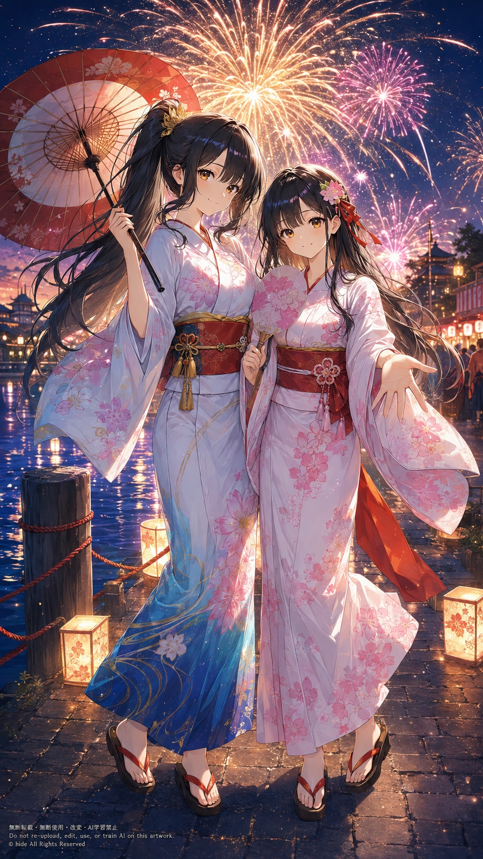 神楽さんとアマテラスさん、花火の夜明け前 | の人気AIイラスト・グラビア
