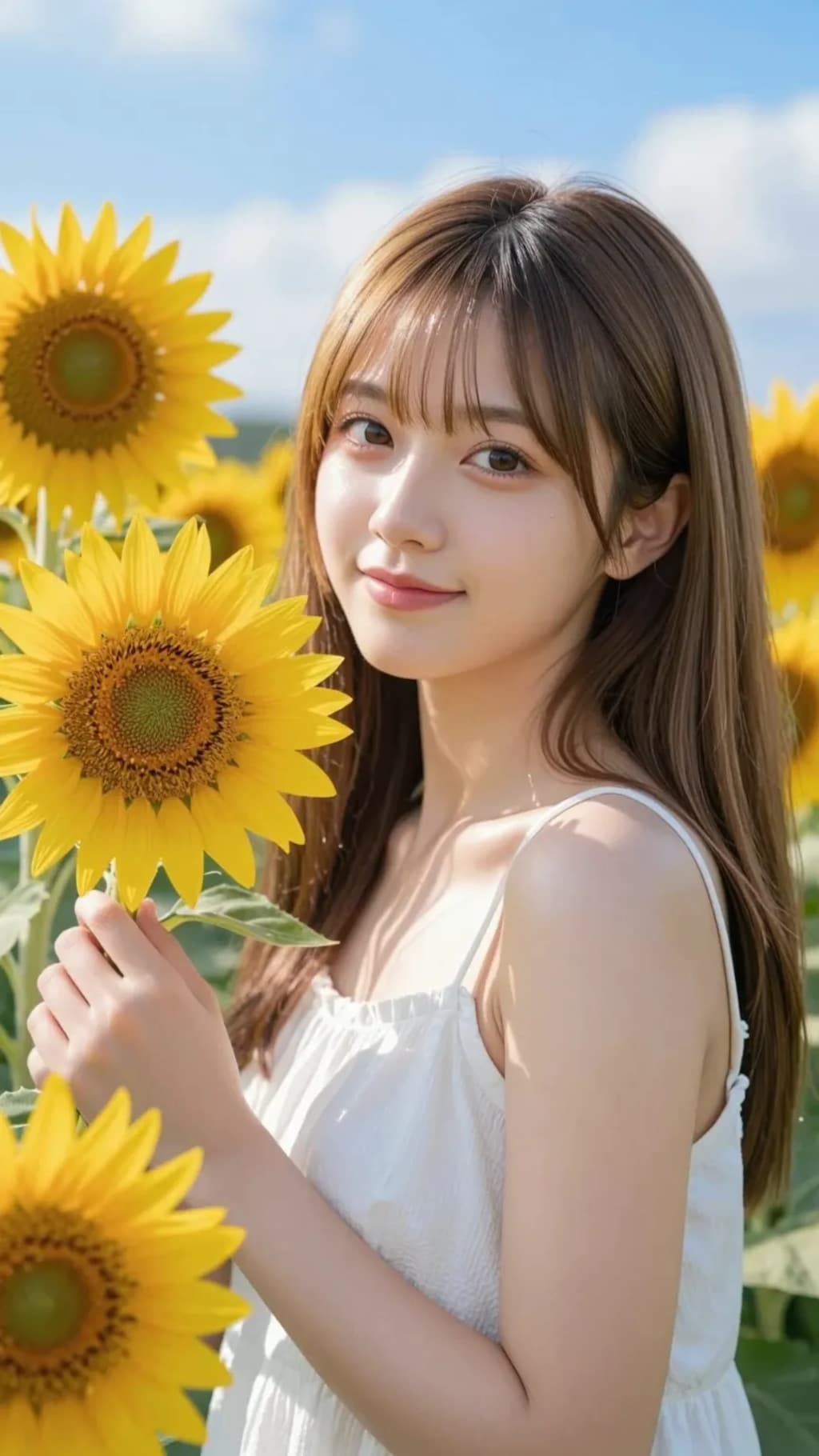 ひまわり畑の女子大生