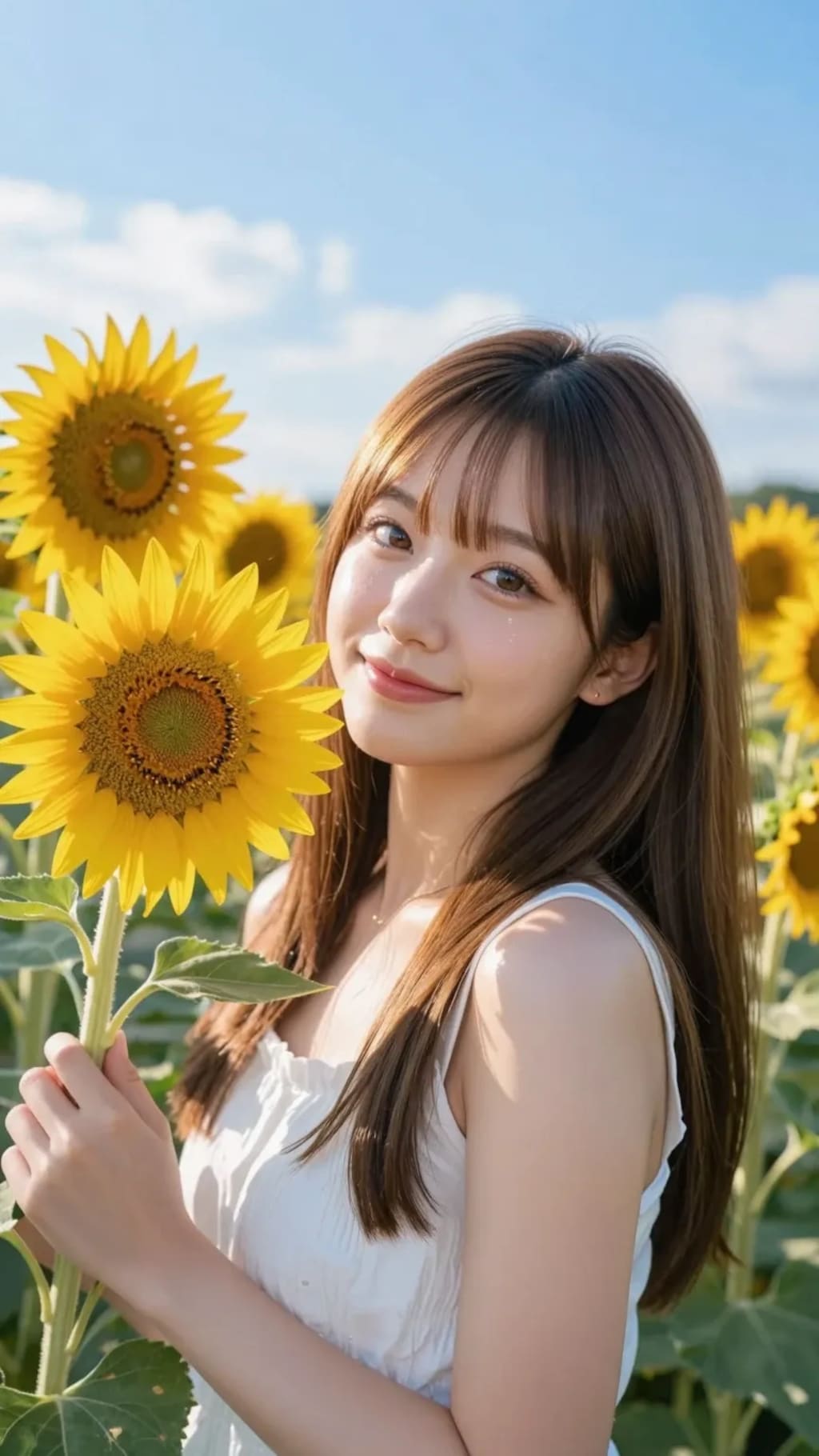 ひまわり畑の女子大生