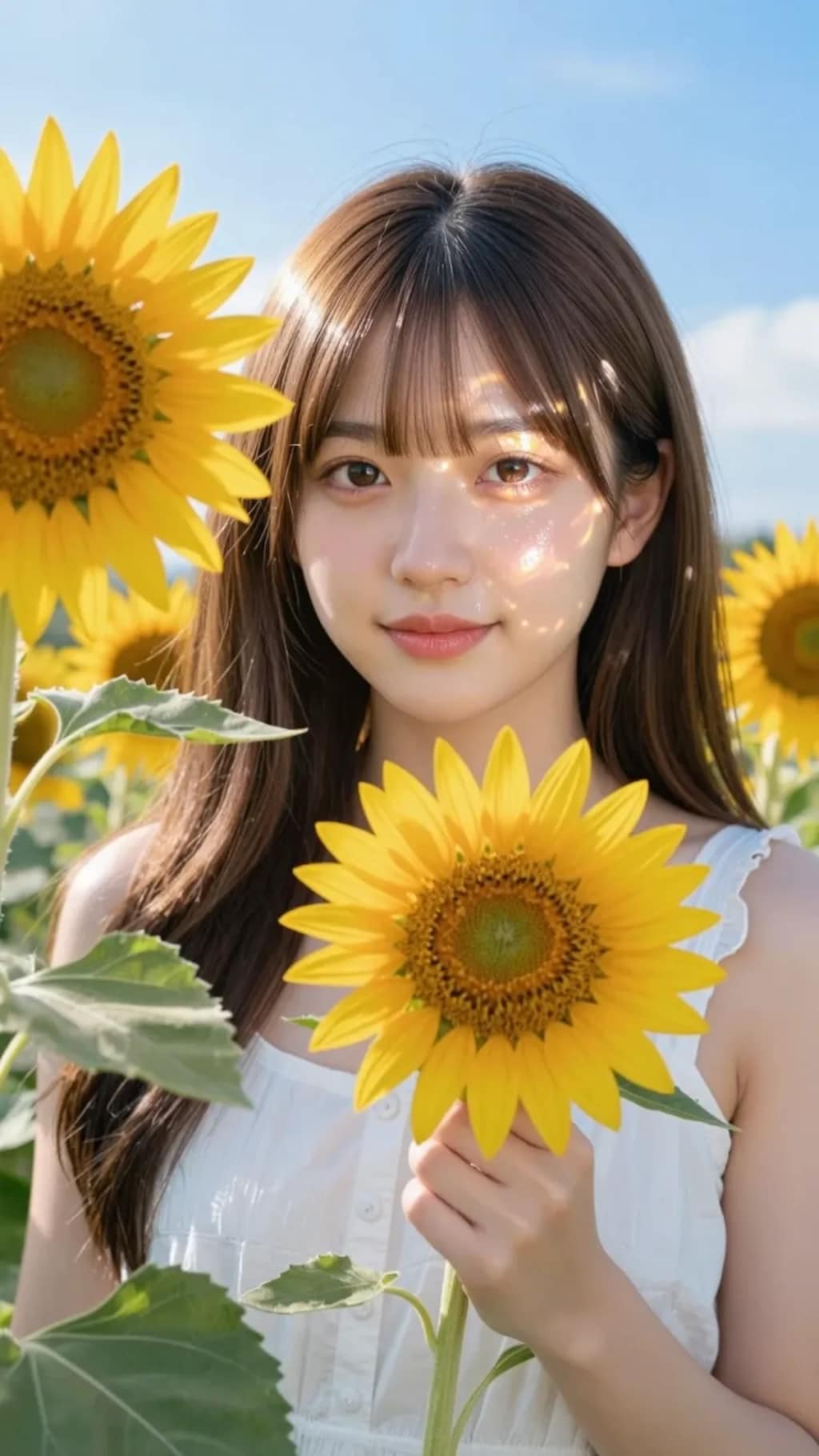 ひまわり畑の女子大生