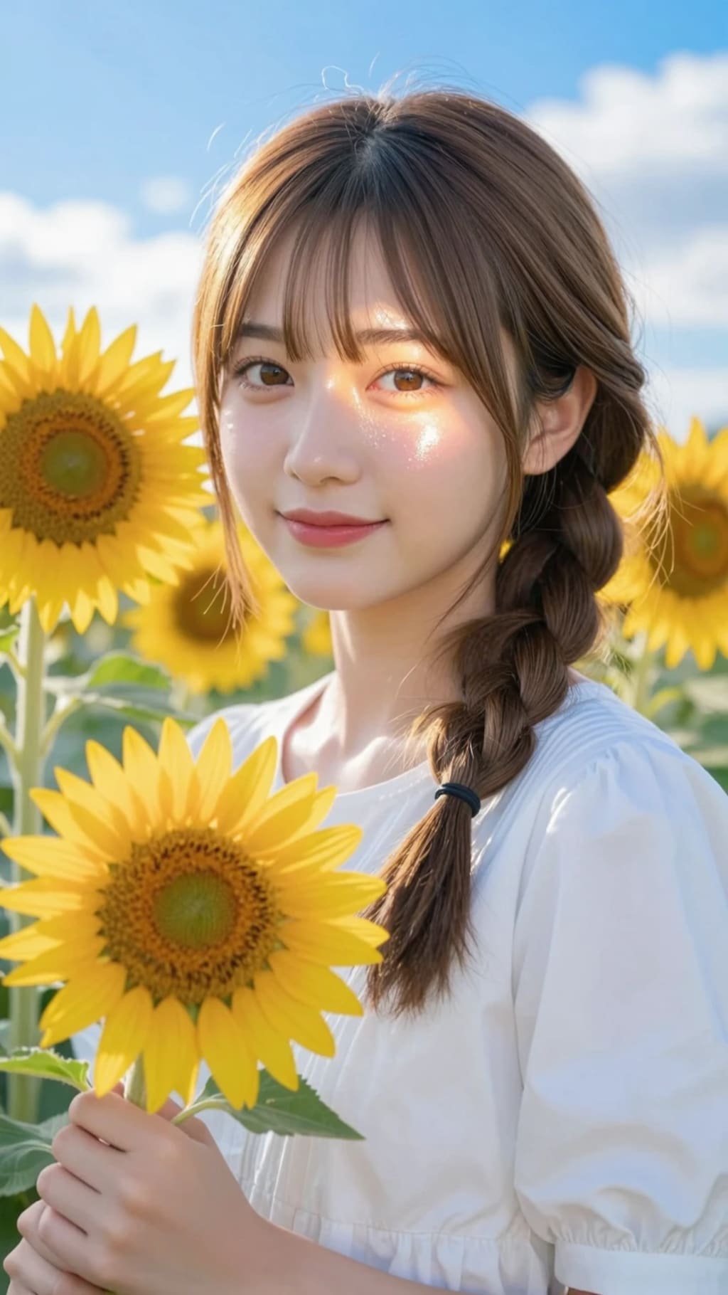 ひまわり畑の女子大生