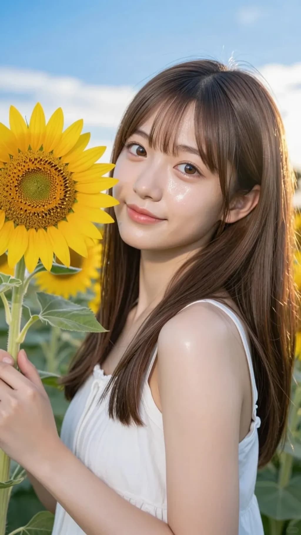 ひまわり畑の女子大生