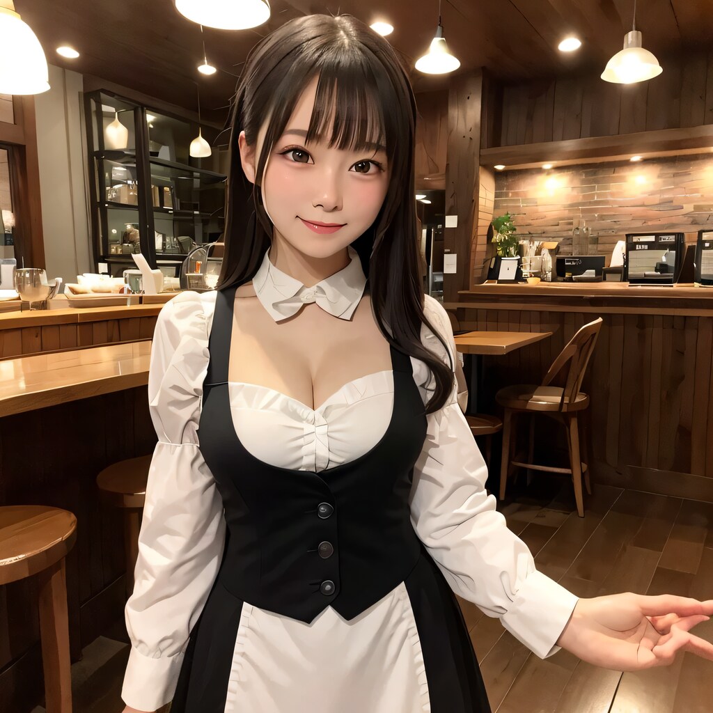 黒髪ロングでカフェの美女５６