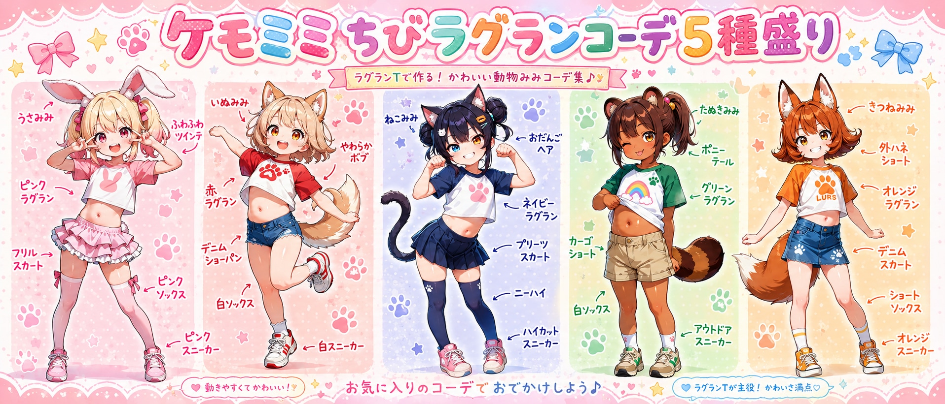 ケモミミちびラグランコーデ５種盛りで謎の海産物コレクション！