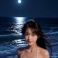 夜の海と白ビキニ 2枚目
