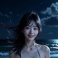 夜の海と白ビキニ 7枚目