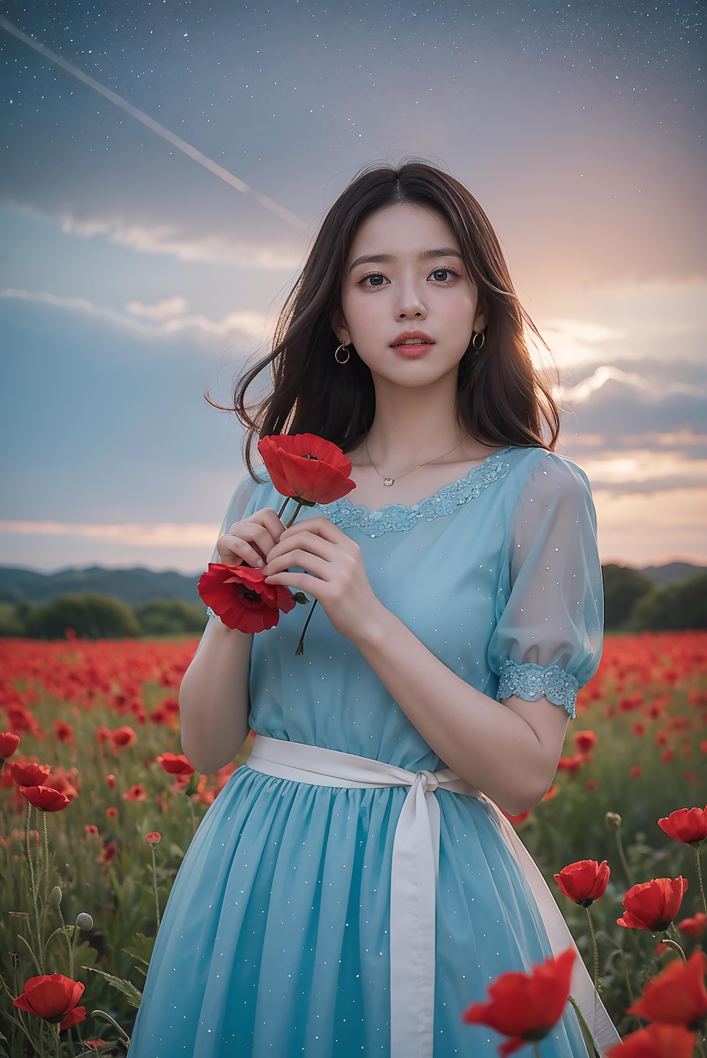 [4K AI ART] Flowers field dress girl