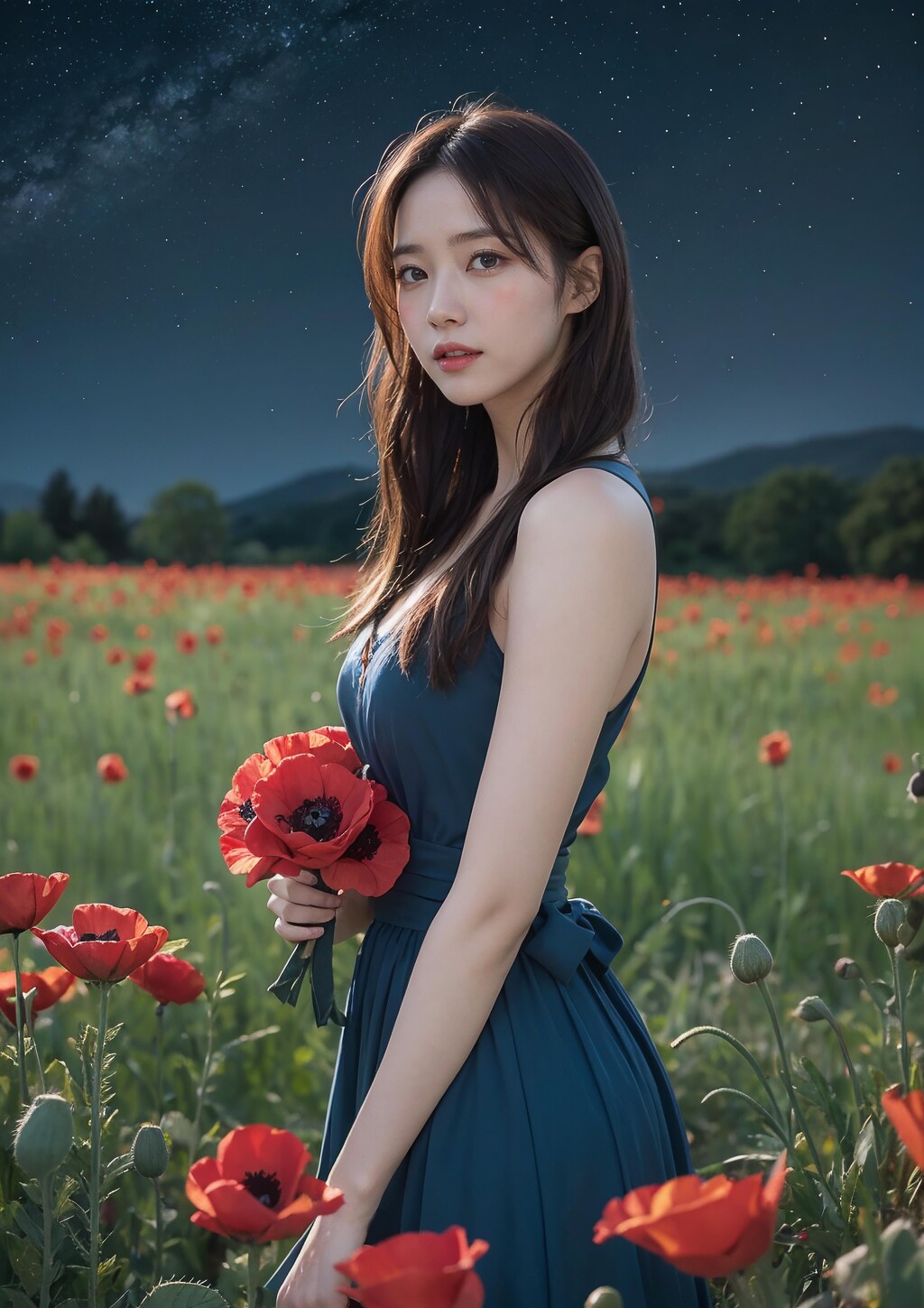 [4K AI ART] Flowers field dress girl