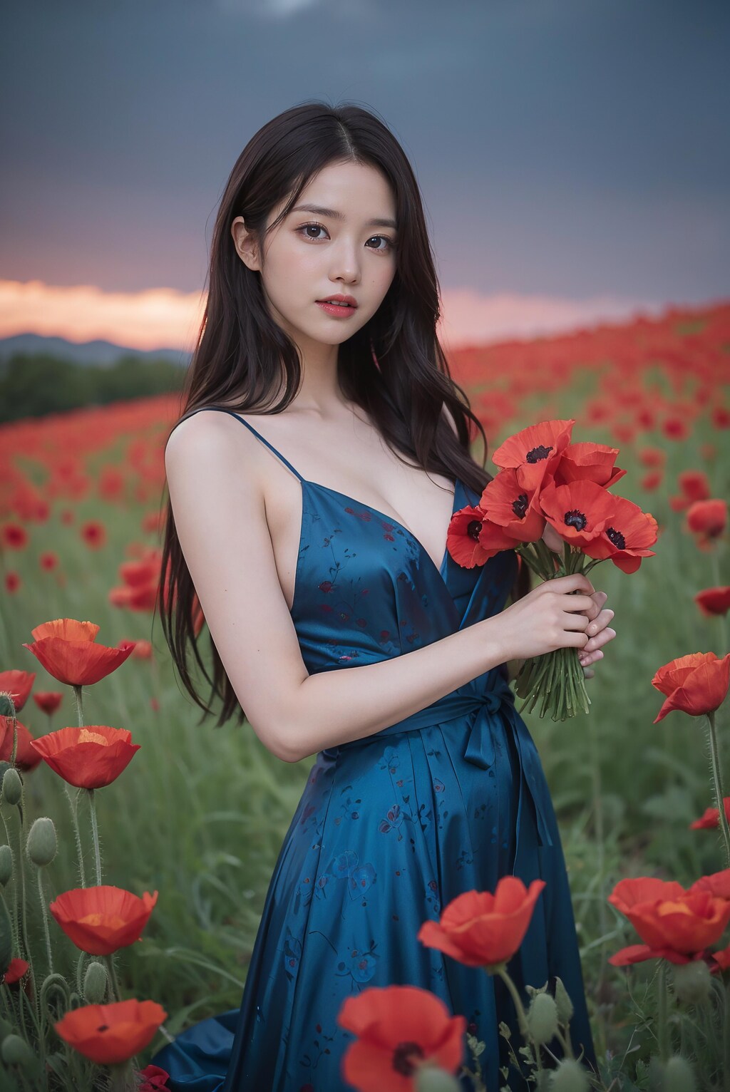 [4K AI ART] Flowers field dress girl