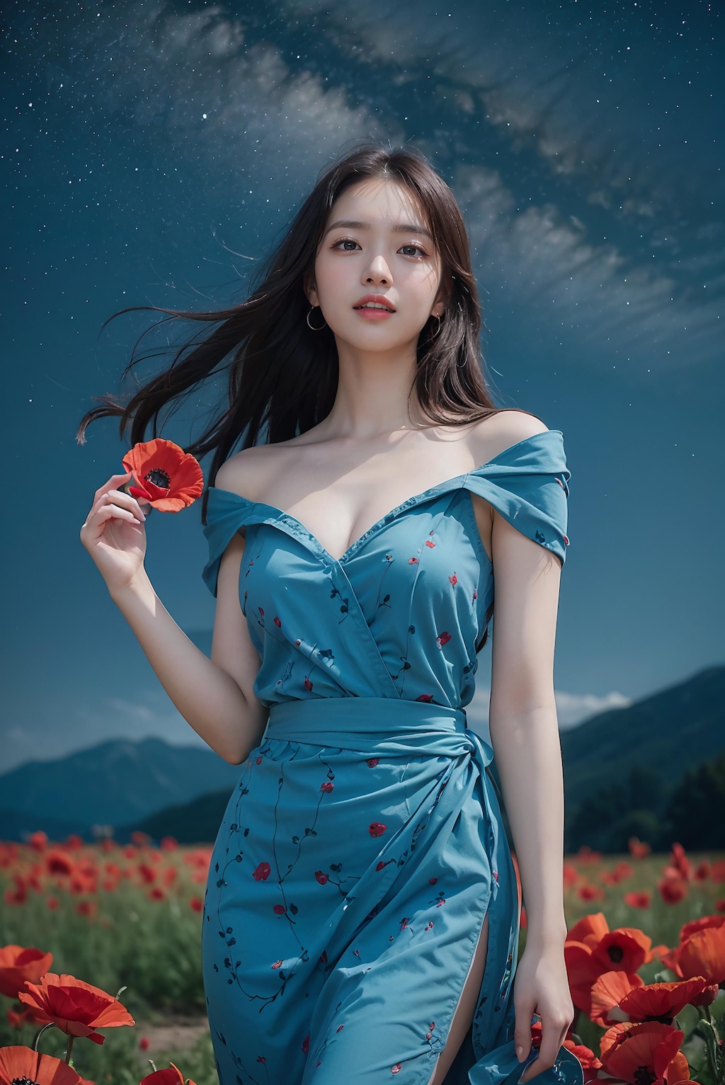 [4K AI ART] Flowers field dress girl