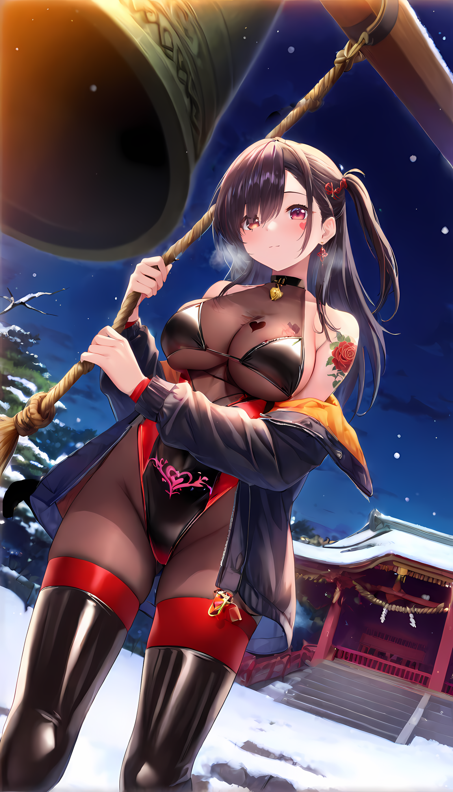 除夜の鐘を打つリナ