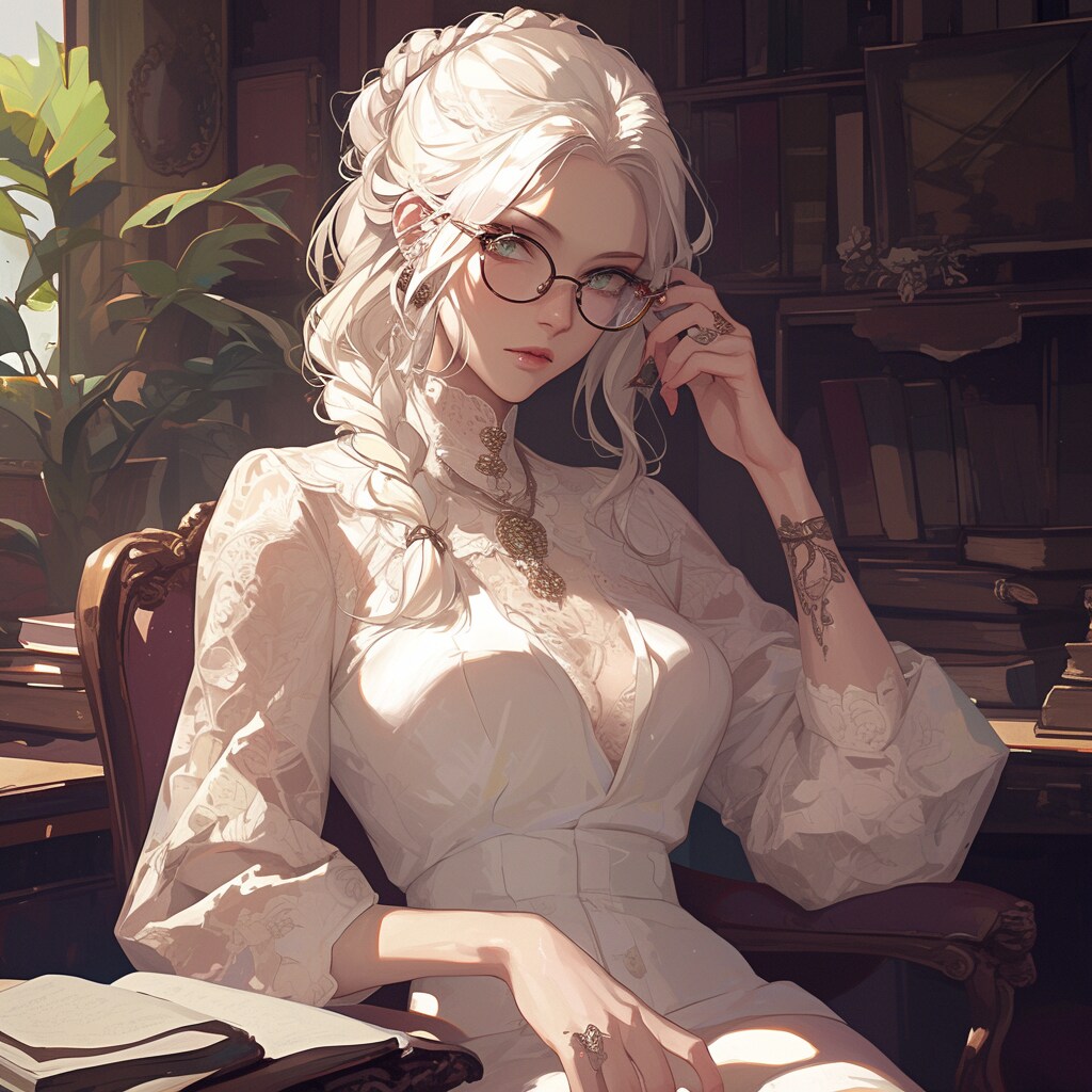 メガネと三つ編みシニヨン