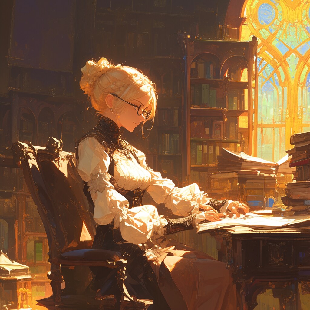 メガネと三つ編みシニヨン