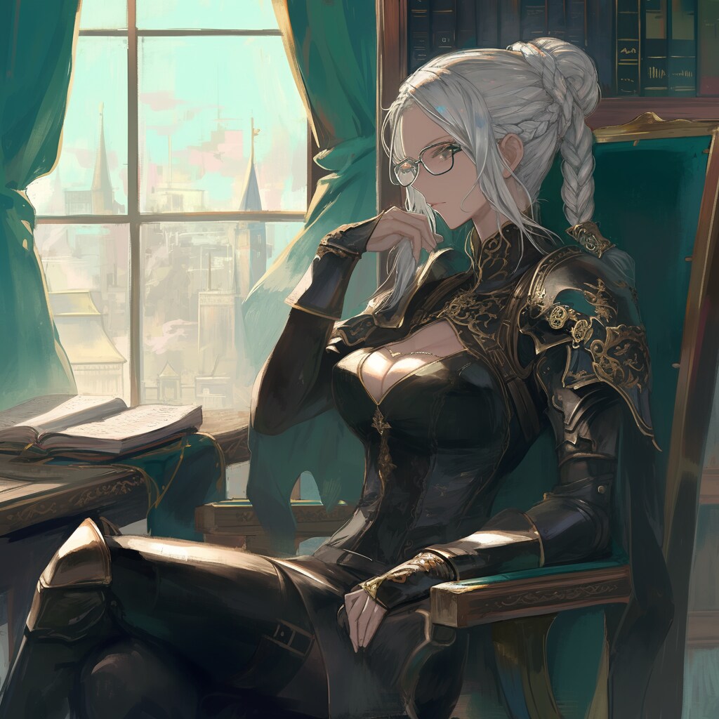 メガネと三つ編みシニヨン