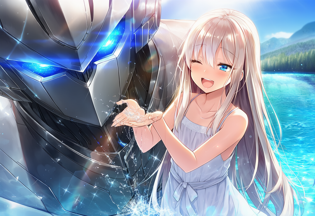 遺跡の守護者と少女の水浴び | の人気AIイラスト・グラビア