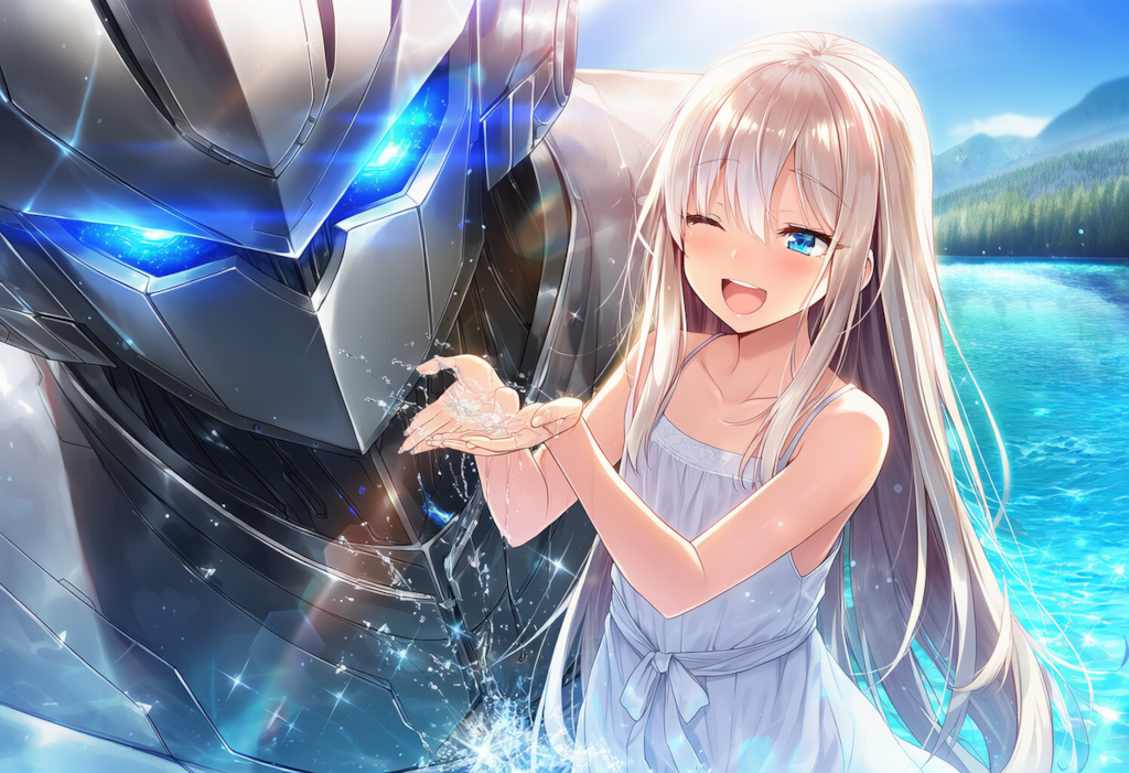 遺跡の守護者と少女の水浴び