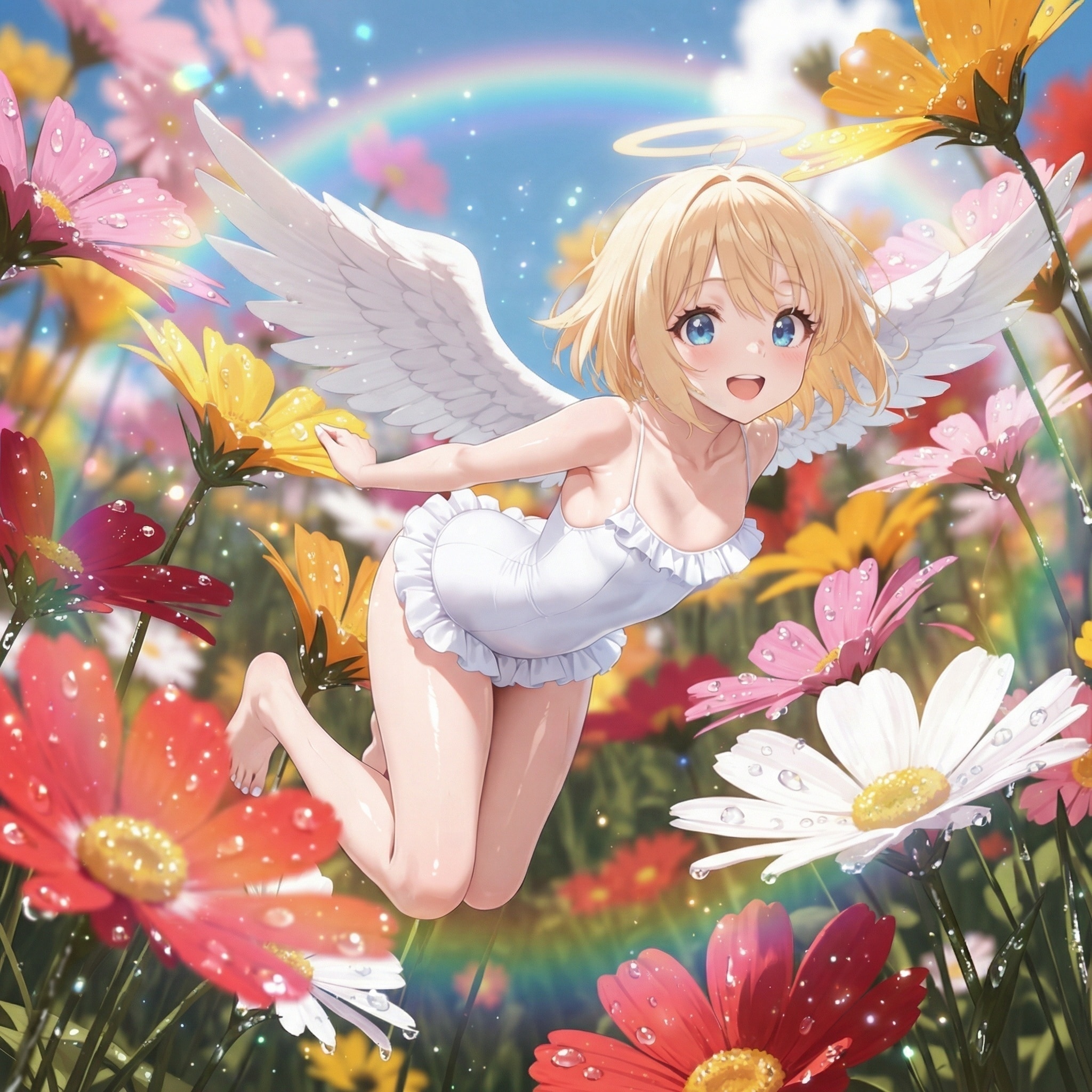 天使ちゃんと花畑 | の人気AIイラスト・グラビア