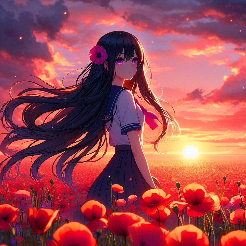 夕日とポピーとうちの子＊その3(9枚)