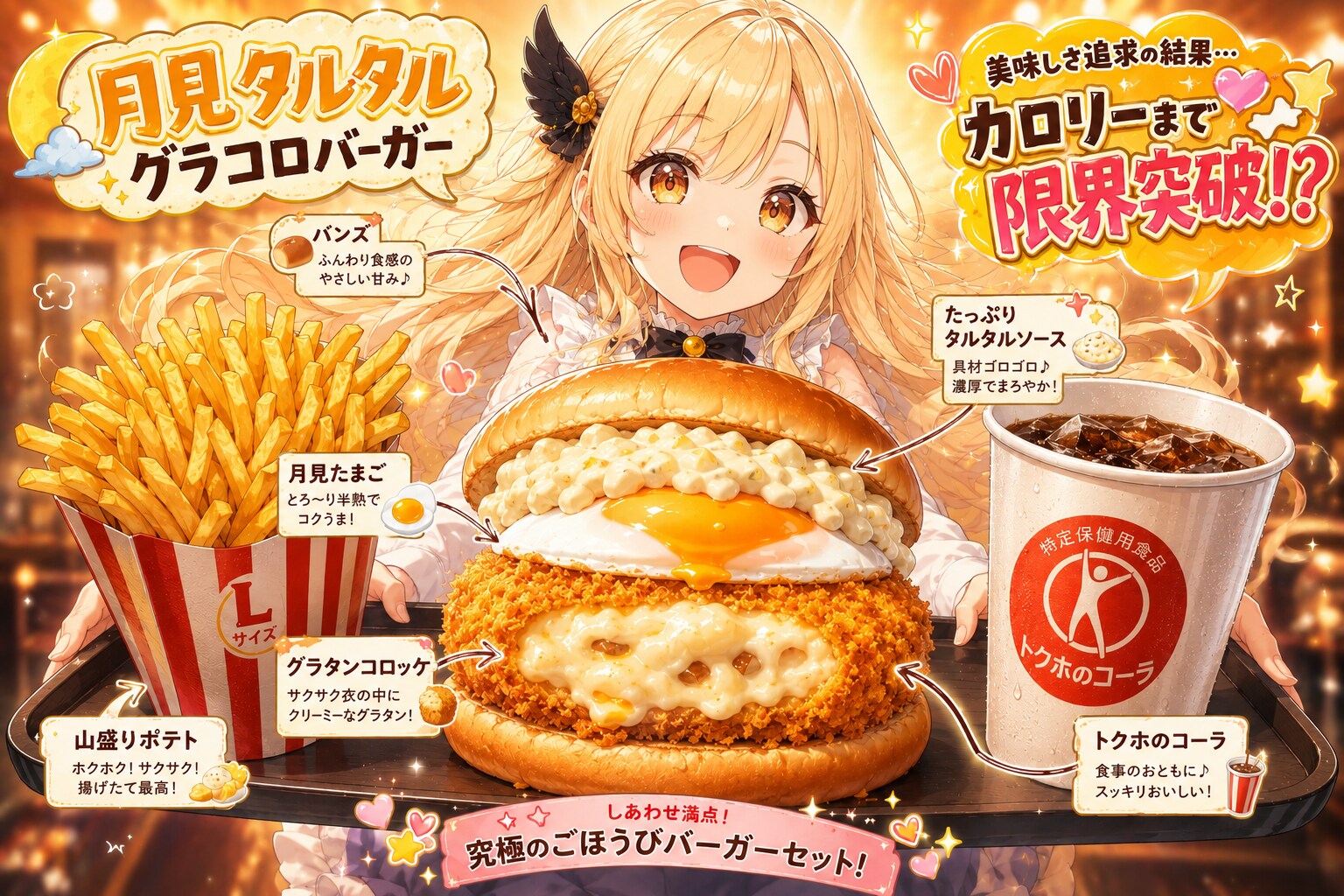 月見タルタルグラコロバーガー | の人気AIイラスト・グラビア