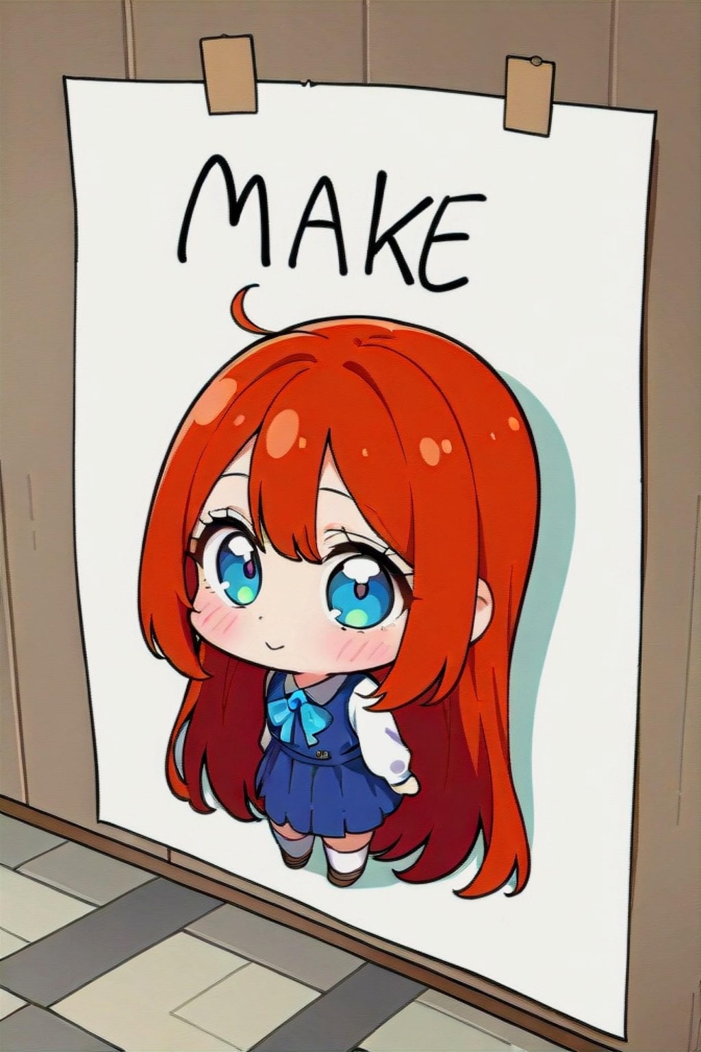 張り紙と赤髪ちゃん