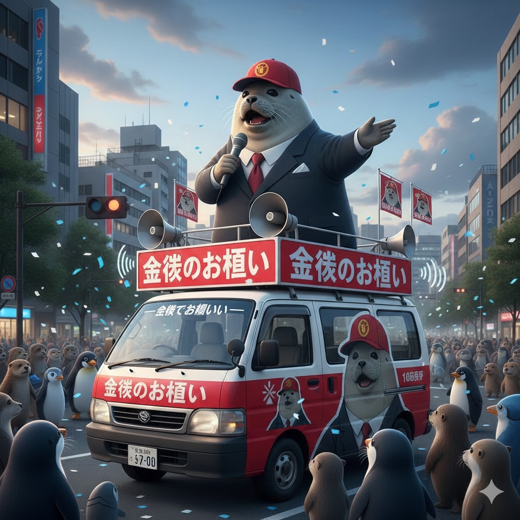 街宣カーに乗ったアザラシ | の人気AIイラスト・グラビア