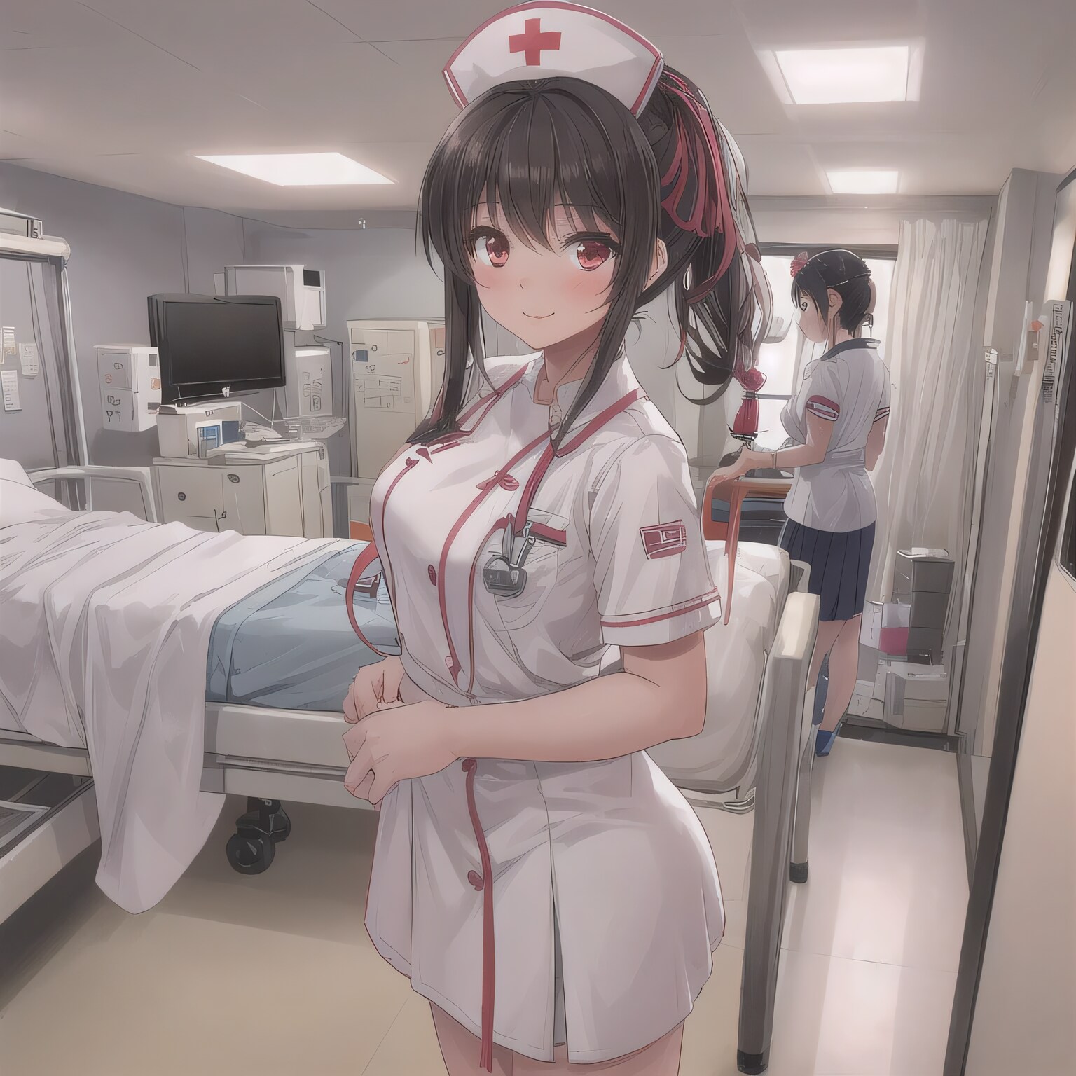 黒髪ロングで看護服の少女１６ | の人気AIイラスト・グラビア