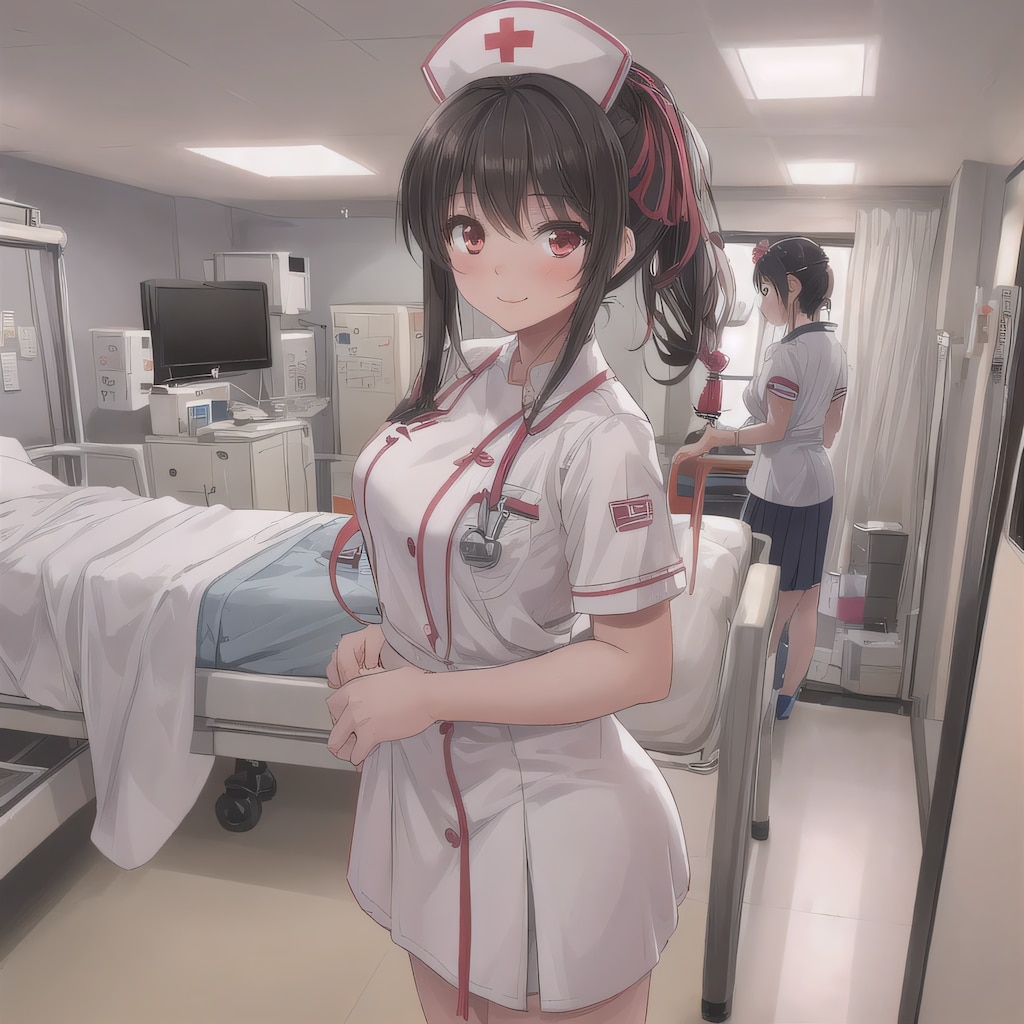 黒髪ロングで看護服の少女１６