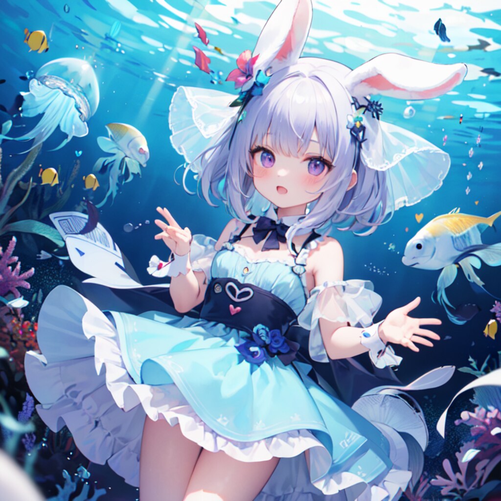 クラゲの傘も頭に生えたよ