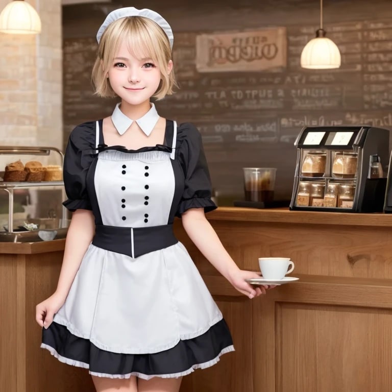 金髪ボブでカフェの美女 | の人気AIイラスト・グラビア