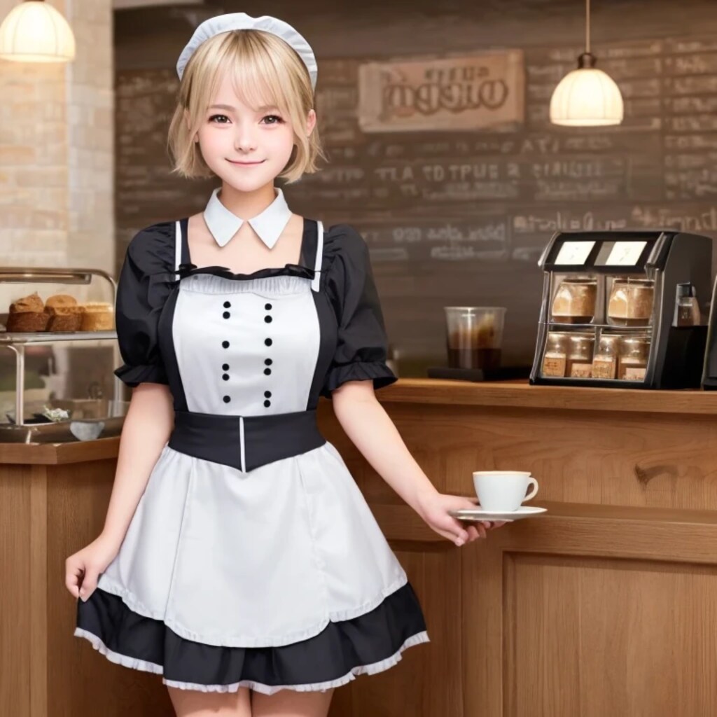 金髪ボブでカフェの美女