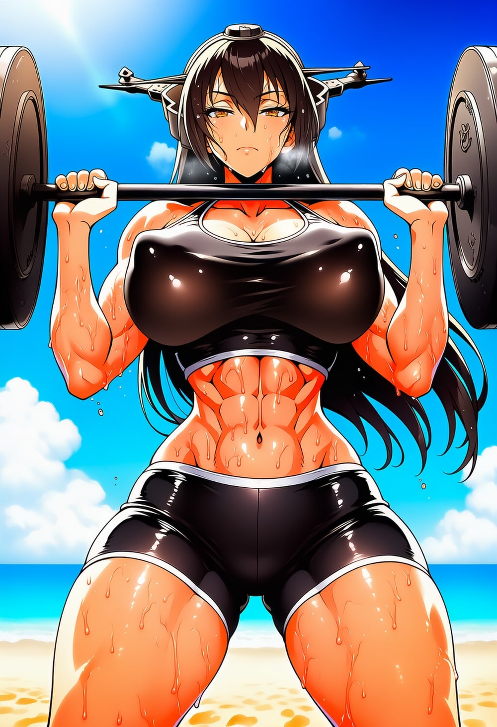 筋トレするスポーツビキニ水着スパッツコスプレ戦艦人妻