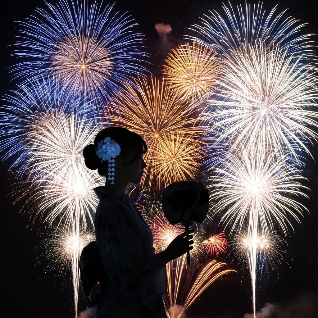 打ち上げ花火（シルエット）