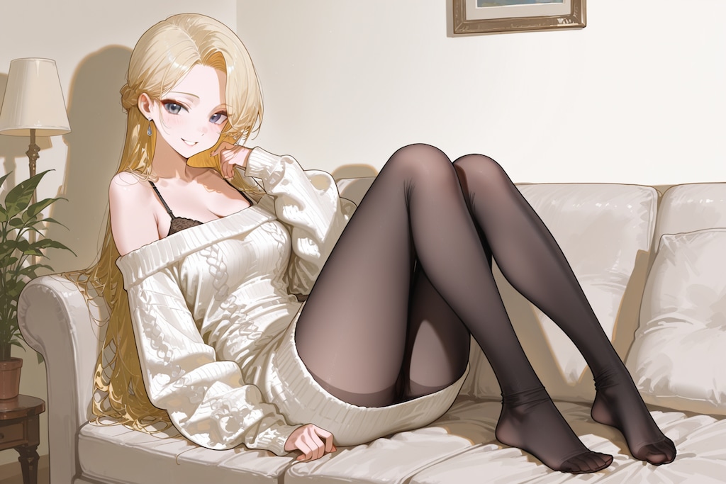 ニットドレスと黒タイツの組み合わせの最強感よ