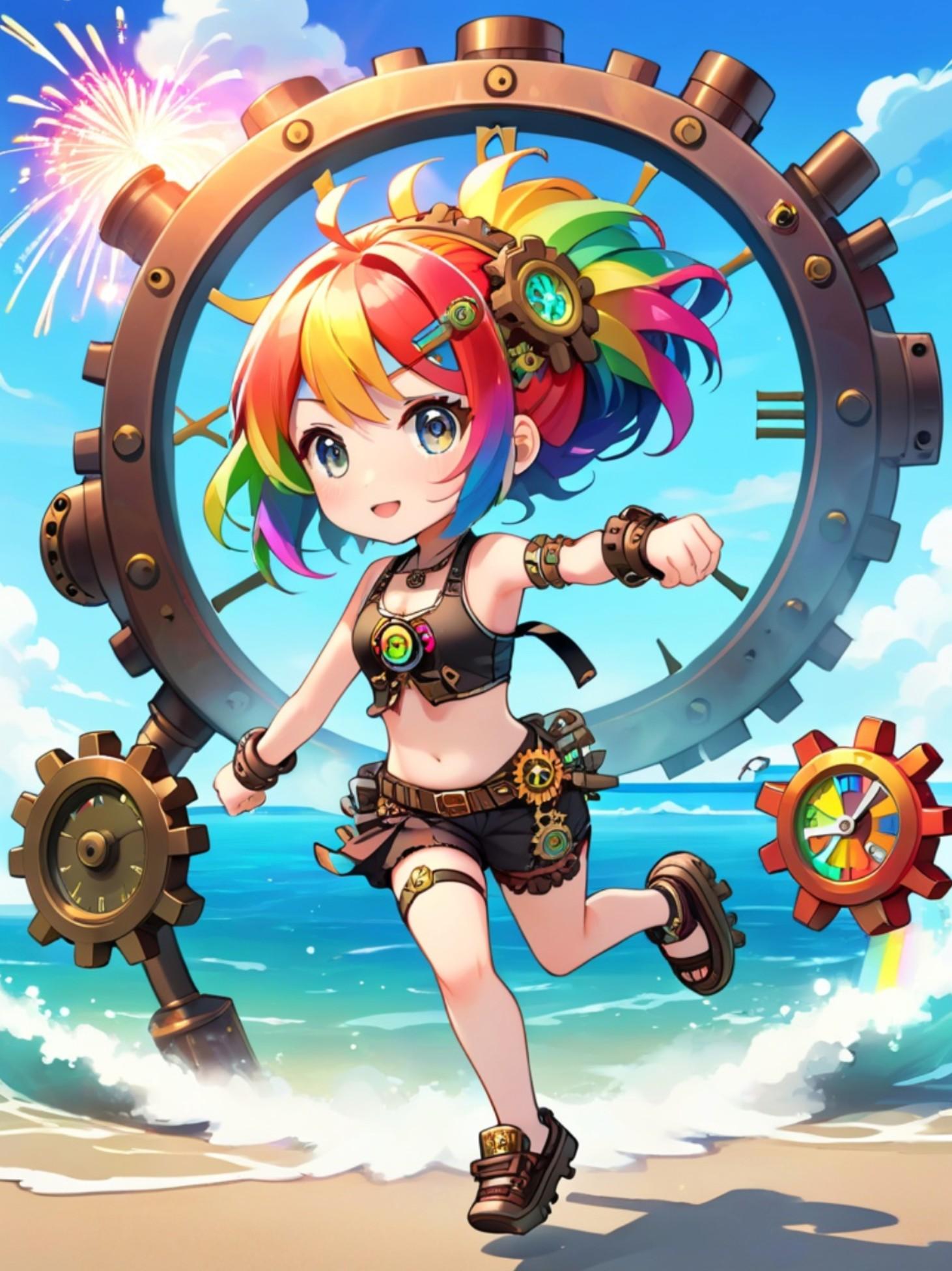 スチームパンク水着の虹髪ちゃん