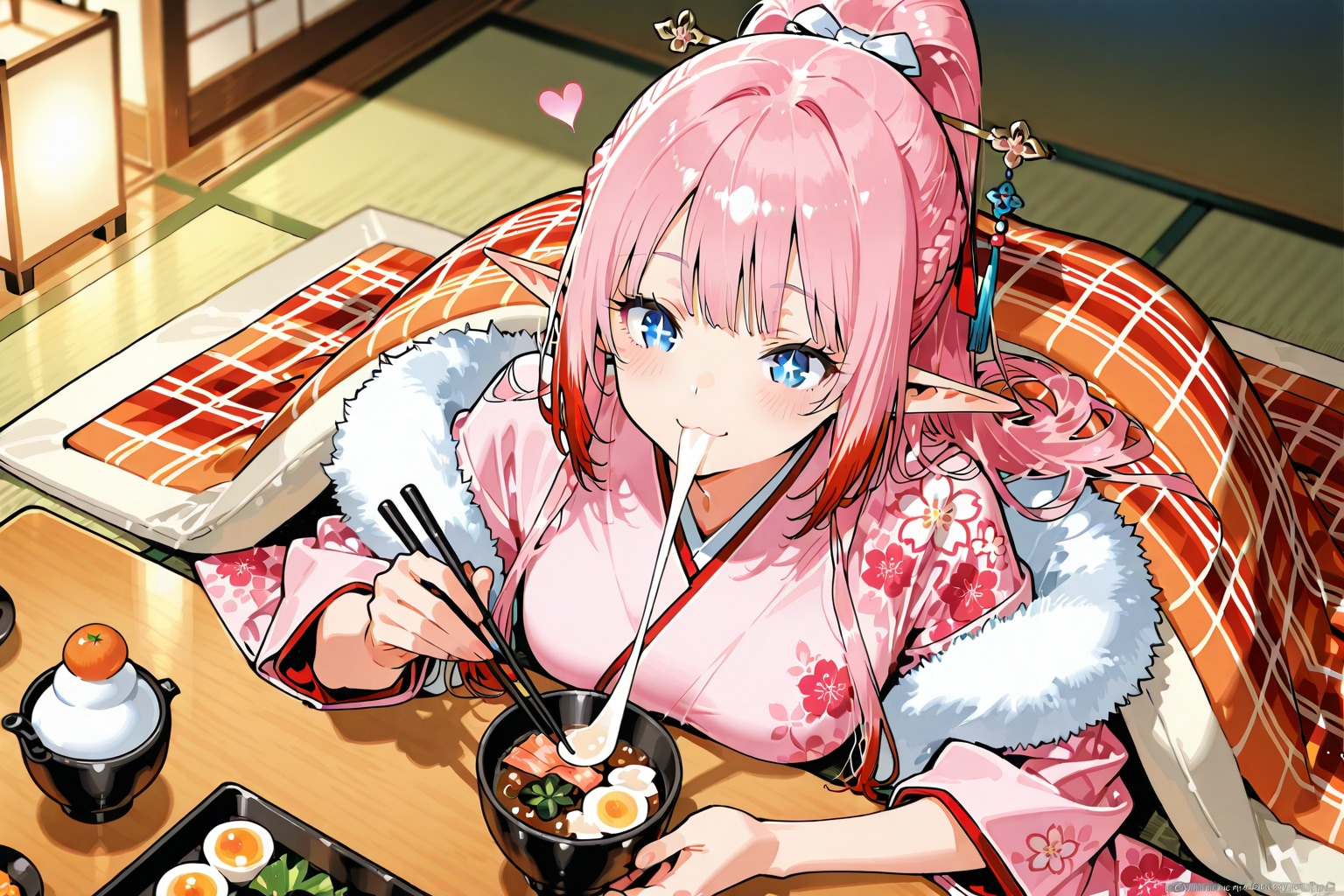 おせち料理を食べるエルフの女の子 | の人気AIイラスト・グラビア