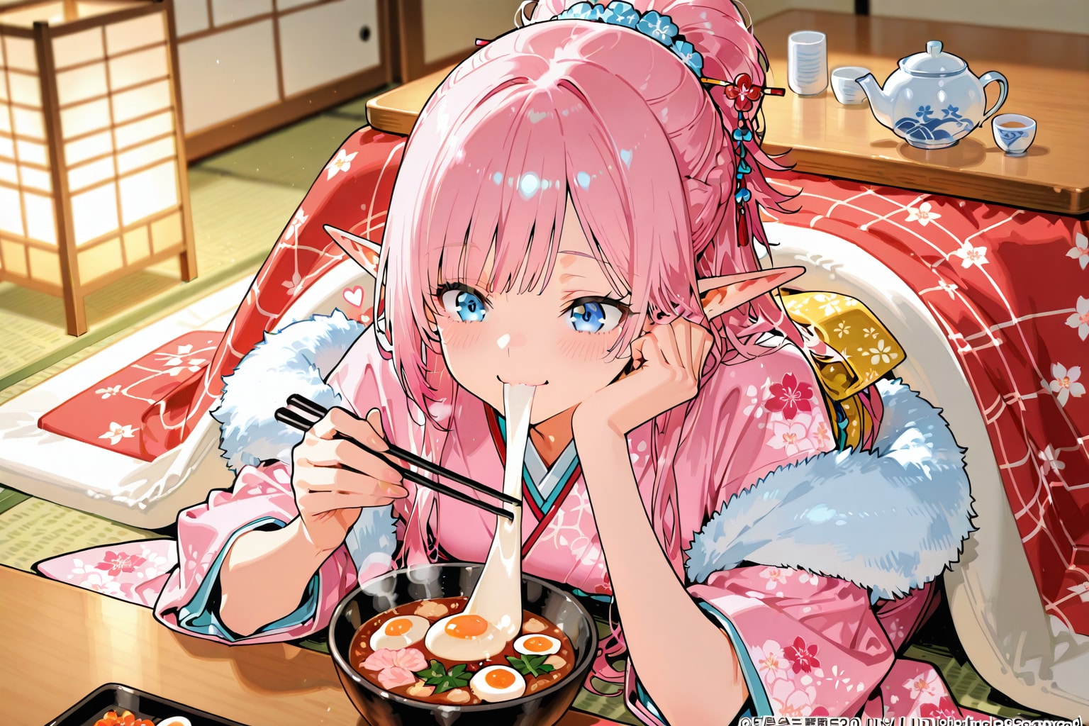 おしるこ？をたべるエルフの女の子 | の人気AIイラスト・グラビア