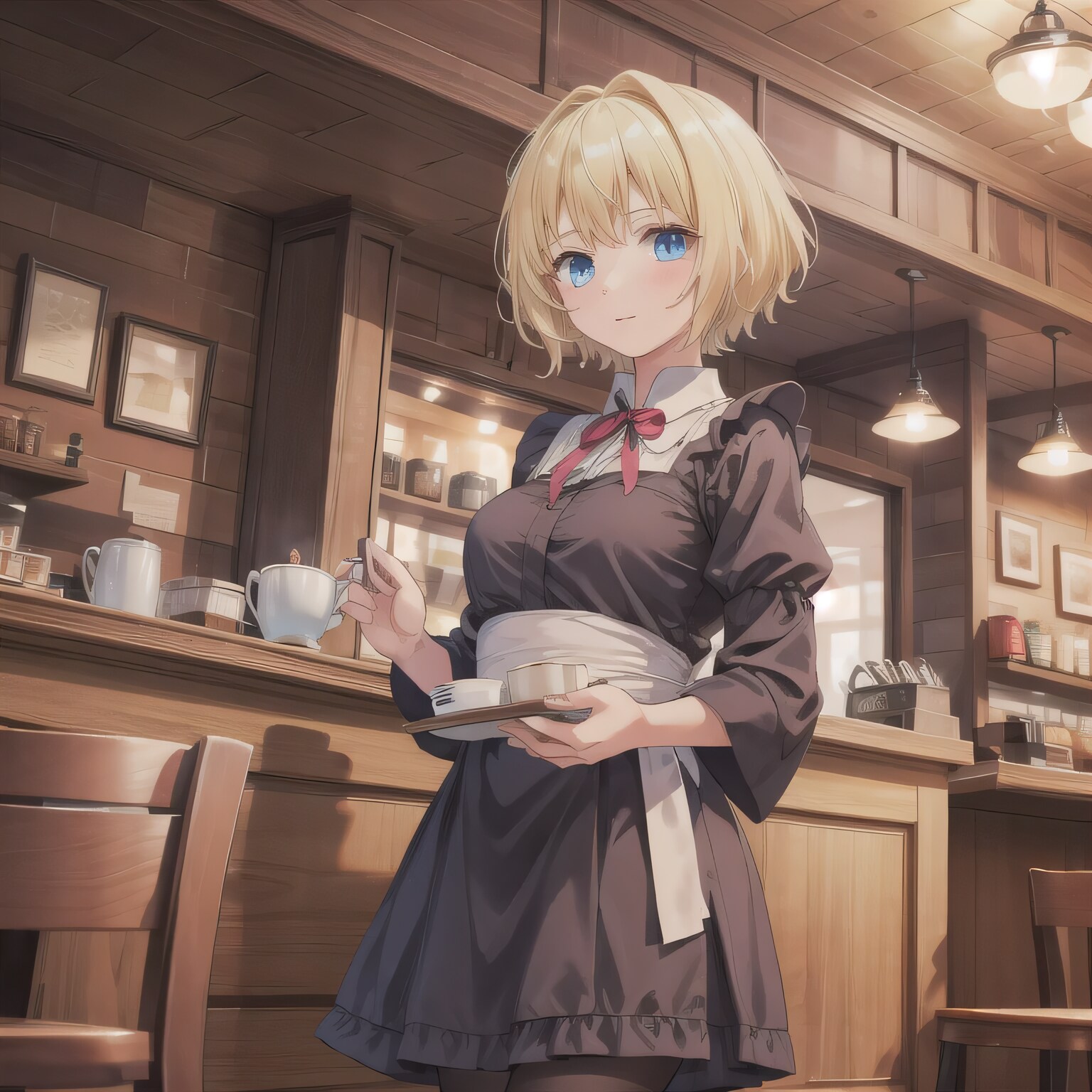 金髪ボブでカフェの少女４ | の人気AIイラスト・グラビア