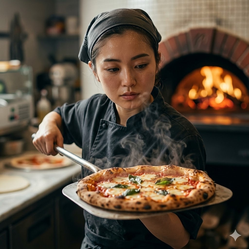 若い女性のピザ職人