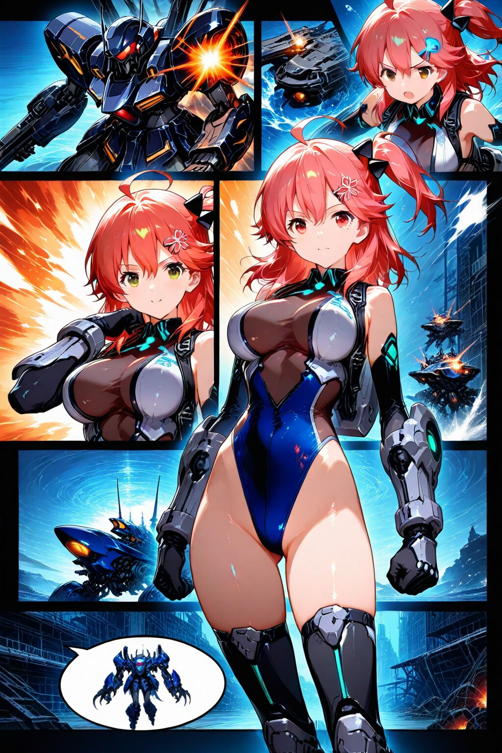 （漫画風）ハイレグパイロット兼任メカ娘ちゃん♪