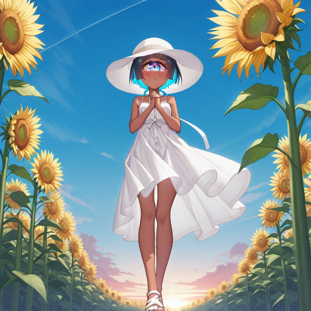 褐色単眼ちゃん 夕暮れのひまわり畑