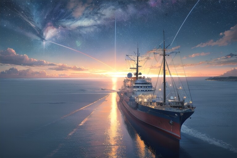 軍艦と星空