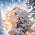 雪を見上げる女性 2枚目
