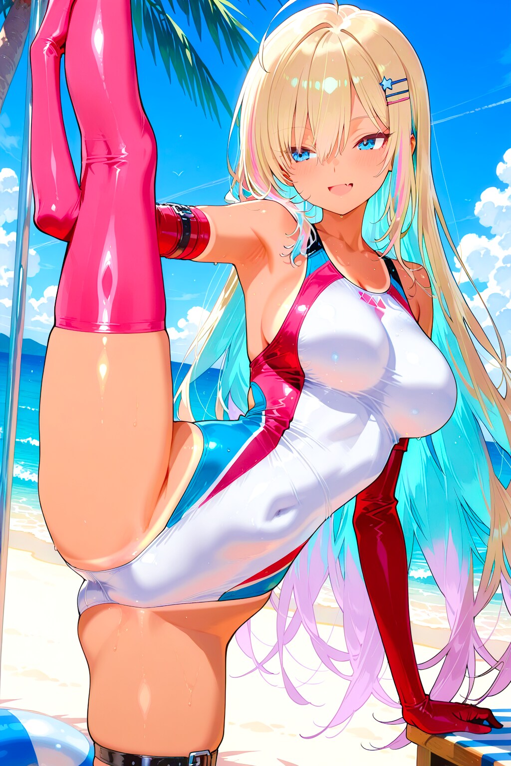 ビーチでI字の競泳ギャルちゃん♡