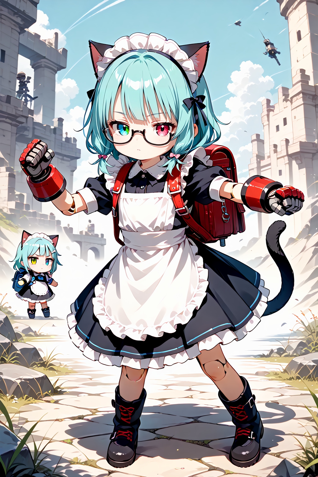 戦闘用ケモミミメイド人形（バックパック装備）