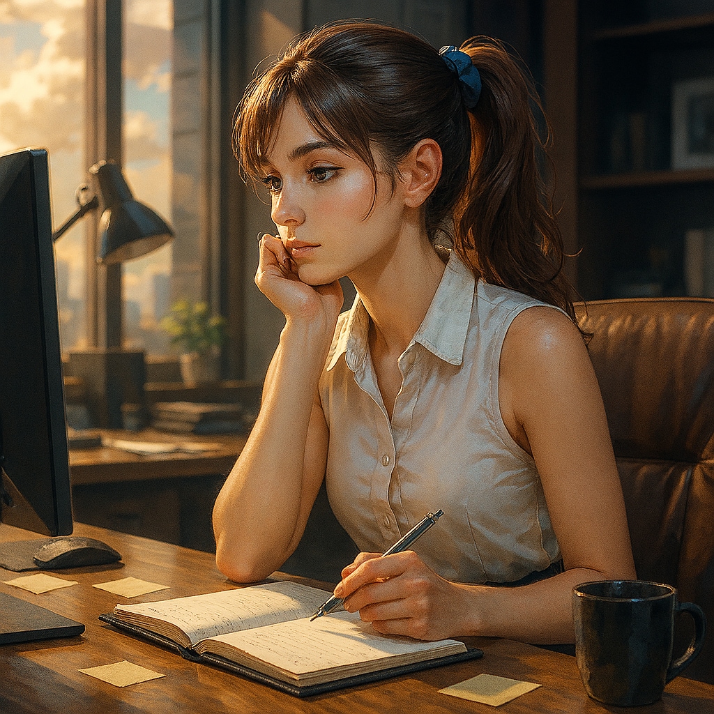 デスクワークをしているOL ー服の色の変更テストー