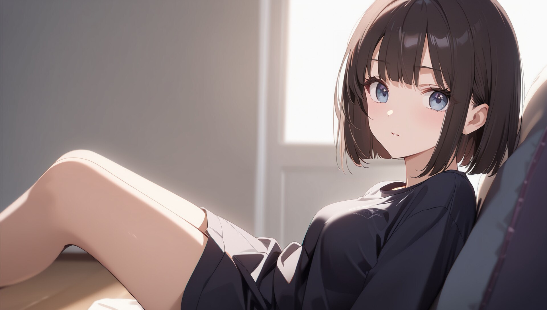 クッションにのたれかかる美少女ョンにのたれかかる美少女