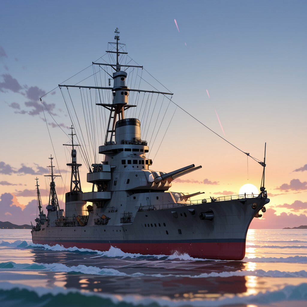 軍艦と夕暮れ | の人気AIイラスト・グラビア