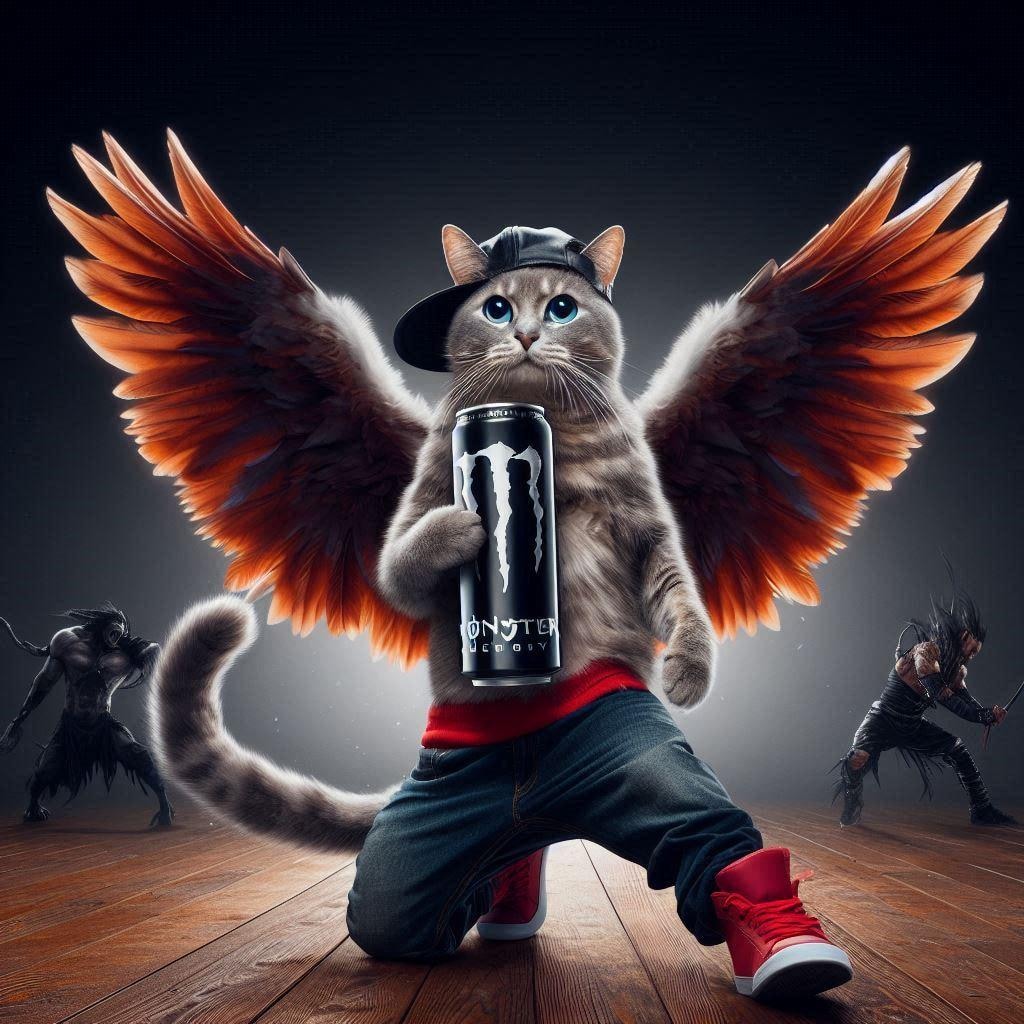 エナジードリンクを飲む猫