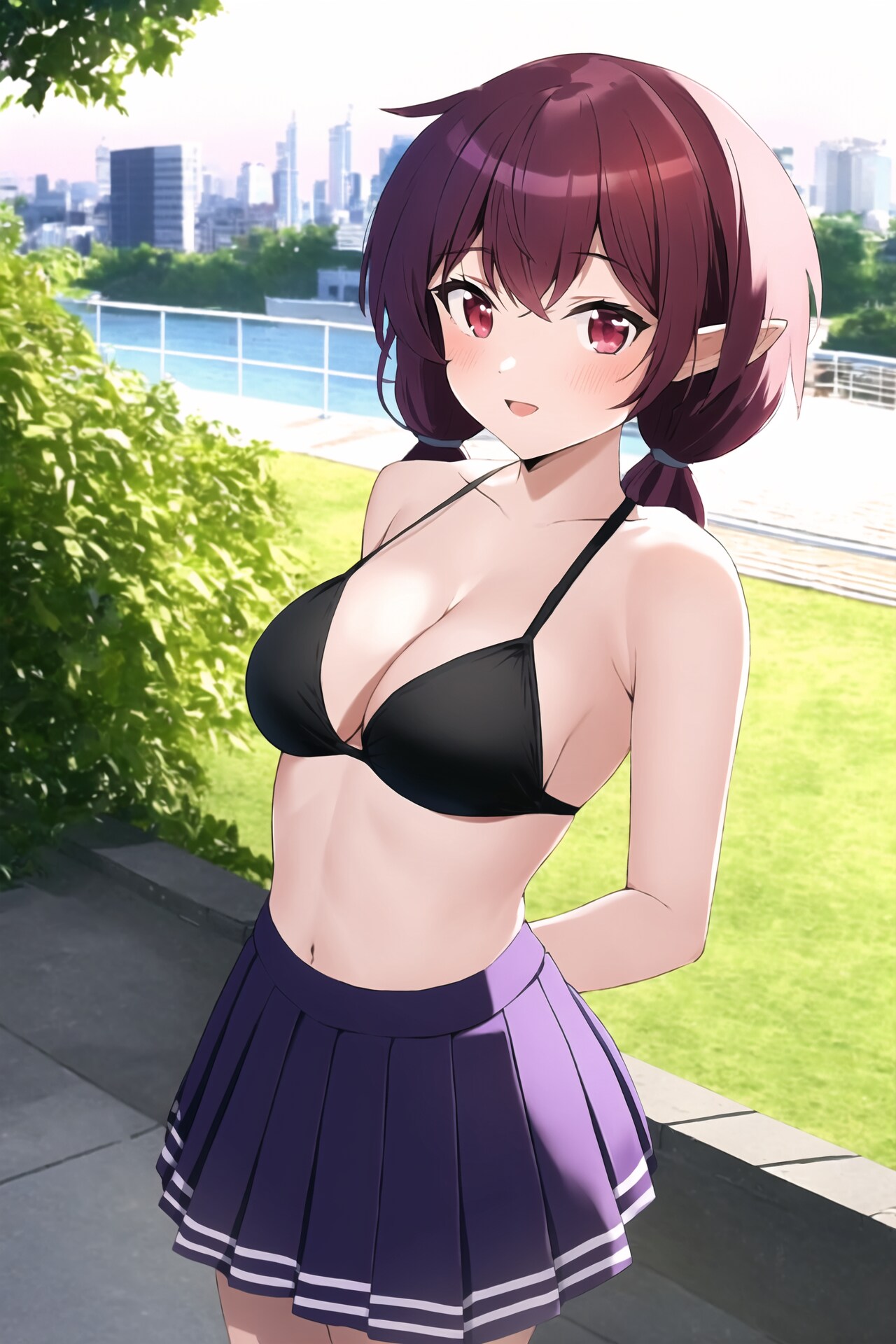 黒ビキニ+プリーツスカートのエルフさん
