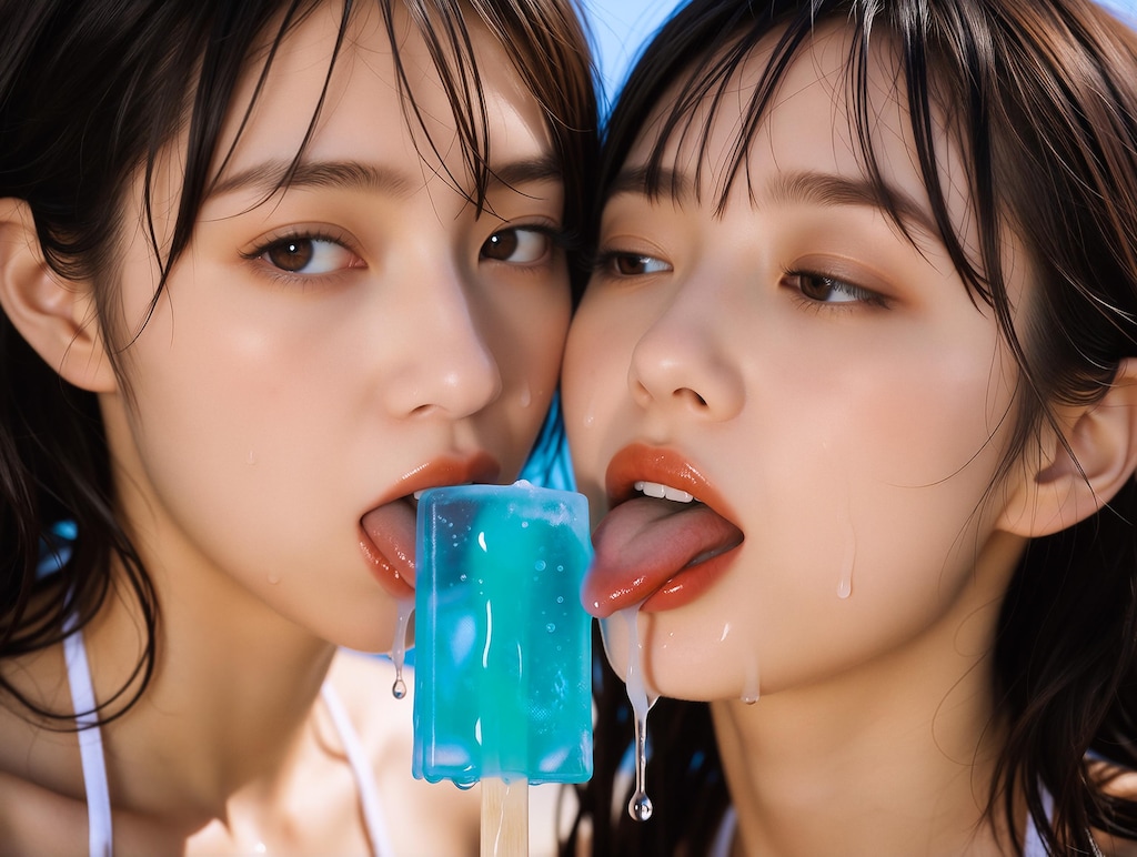 アイスをベロベロ